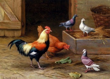 鶏 鳩と鳩 鶏の家畜小屋 エドガー・ハント Oil Paintings